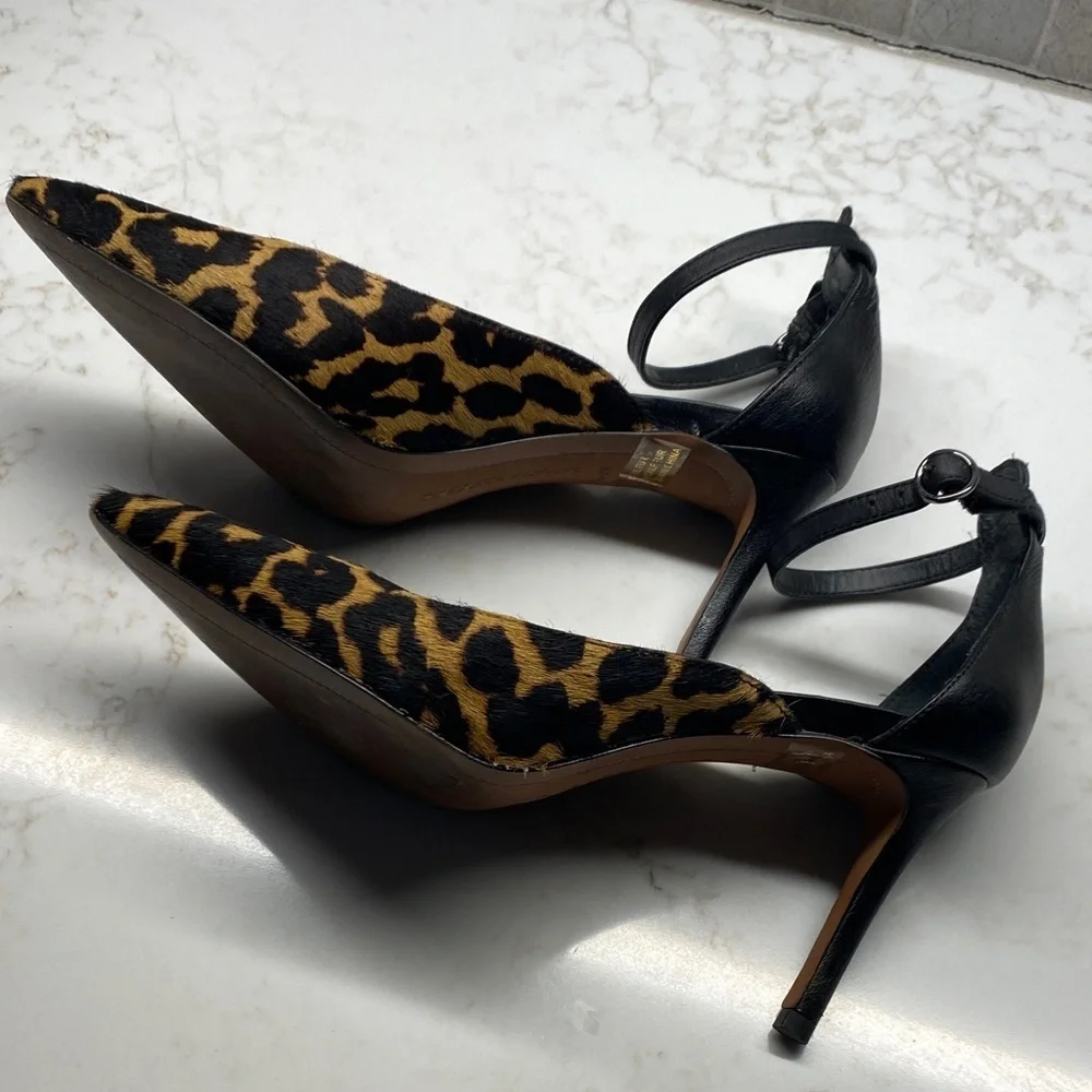 Banana Republic Leopard Calf Hair Pumps | Ankle Strap Pointed Toe | Size 7.5